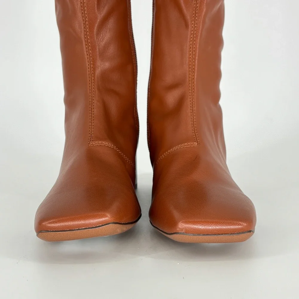Franco Sarto Novara Over the Knee Square Toe Boots Acorn Brown Tan Women Size 6